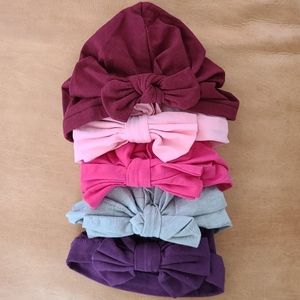 Five baby girl turban hats with bows